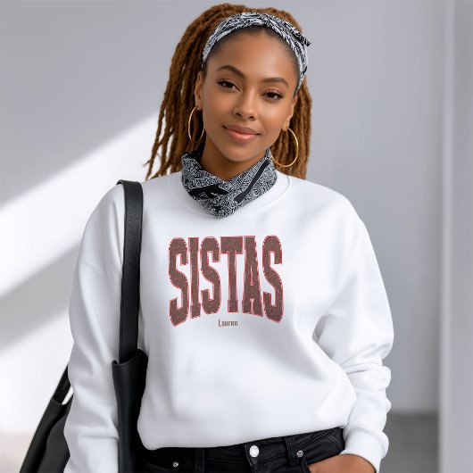 Rot + Braun Faux Glitter Varsity SISTAS Sweatshirt