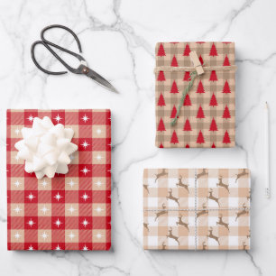 Rot-braun kariertes Land-Weihnachtsfest Geschenkpapier Set