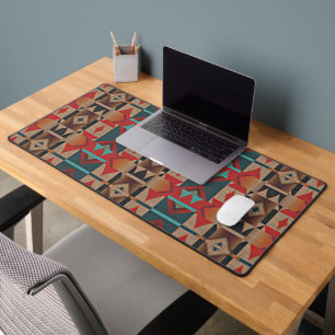Rot Braun Rost Orange Türkis Blau Stammeskunst Mus Schreibtischunterlage