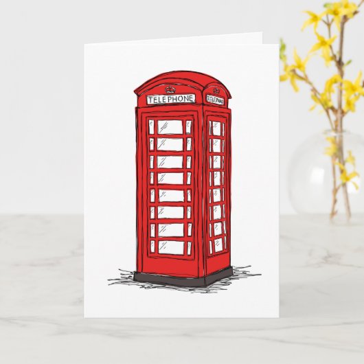 Rot-Britische Telefonkabine gefaltet Karte (Gelbe Blume)