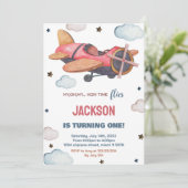 Rot-Brown-Flugzeug - Einladung zum Geburtstag (Stehend Vorderseite)