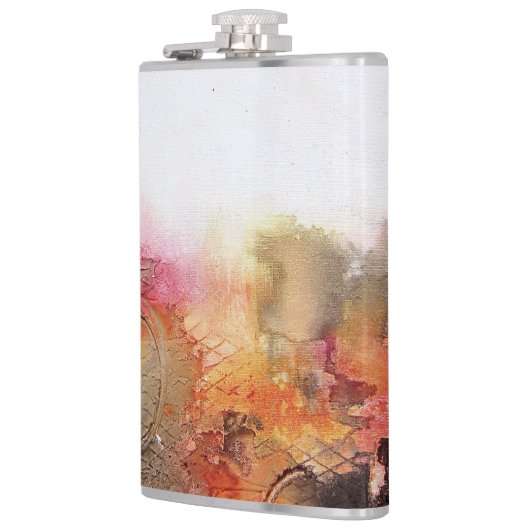 Rot Brown Orange Weiß Moderne Abstrakte Kunst Flachmann (Links)