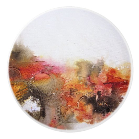 Rot Brown Orange Weiß Moderne Abstrakte Kunst Keramikknauf (Vorderseite)