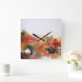 Rot Brown Orange Weiß Moderne Abstrakte Kunst Quadratische Wanduhr (Zuhause)