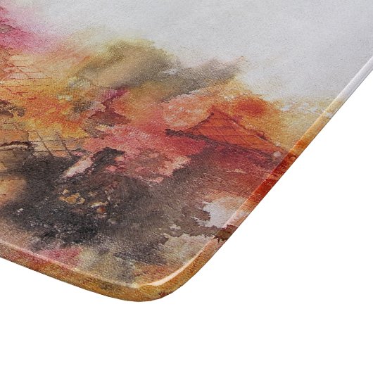 Rot Brown Orange Weiß Moderne Abstrakte Kunst Schneidebrett (Ecke)