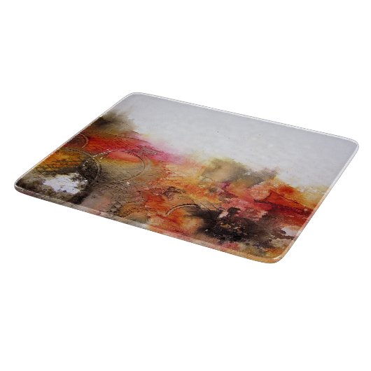 Rot Brown Orange Weiß Moderne Abstrakte Kunst Schneidebrett (Ecke)