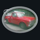 Rot Chevy C10 Stepside LKW 1972 Ovale Gürtelschnalle<br><div class="desc">Profil einer Kirsche Stepside 1972 C10.</div>