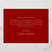 Rot-Chinesisch Hochzeit Blumenkranz Dankeschön Kar Folie Einladungspostkarte (Rückseite)