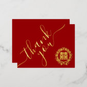Rot-Chinesisch Hochzeit Blumenkranz Dankeschön Kar Folie Einladungspostkarte (Vorderseite/Rückseite)