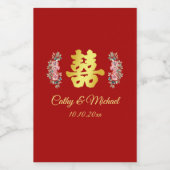 Rot-Chinesische Hochzeit doppeltes Glück floral Weinetikett (Einzelnes Label)