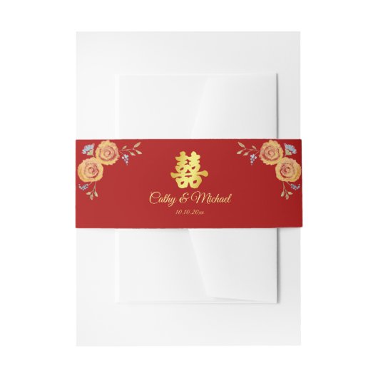 Rot-Chinesische Hochzeit orange Blütendonnerstück Einladungsbanderole (Vorderseite Beispiel)