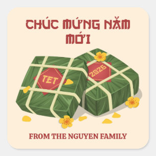Rot & Creme Banh Chung Vietnamesisches Tet 2026 Quadratischer Aufkleber