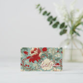 Rot, Creme, blass grüne Blumenkarte Rabattkarte (Stehend Vorderseite)