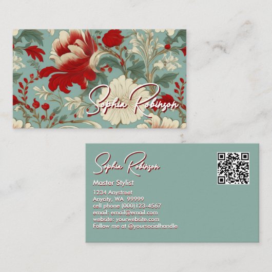 Rot, Creme, blass grüne Blumenkarte Rabattkarte (Vorne/Hinten)