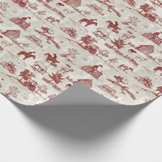 Rot-Creme-Toile einer Landpferdeszene Geschenkpapier (Ecke)
