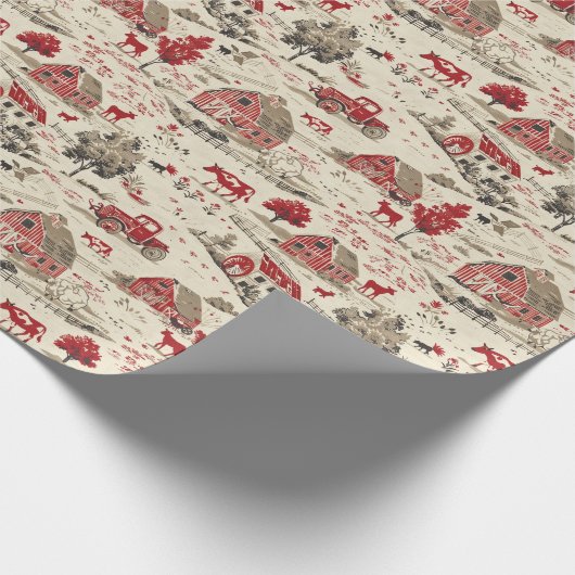 Rot-Creme-Toile eines Roten-Kuhstalls Geschenkpapier (Ecke)