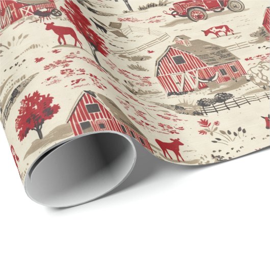 Rot-Creme-Toile eines Roten-Kuhstalls Geschenkpapier (Rolleneckpunkt)