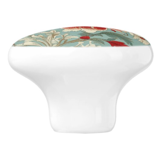 Rot, Creme und grüne Chinoiserie Keramikknauf (Seitenansicht)