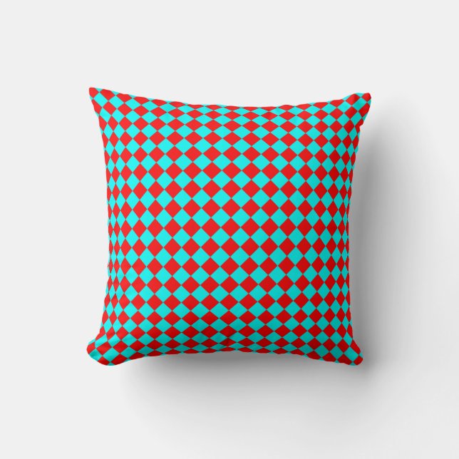Rot Cyan Prüfer Diamantmuster Kissen (Vorderseite)