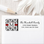 (Rot) Damask Monogram-Rücksendeadressen-Aufkleber (Insitu)