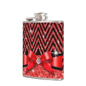 Rot des Glitzer Zickzack Bling Diamant-Bogens | Flachmann (Links)