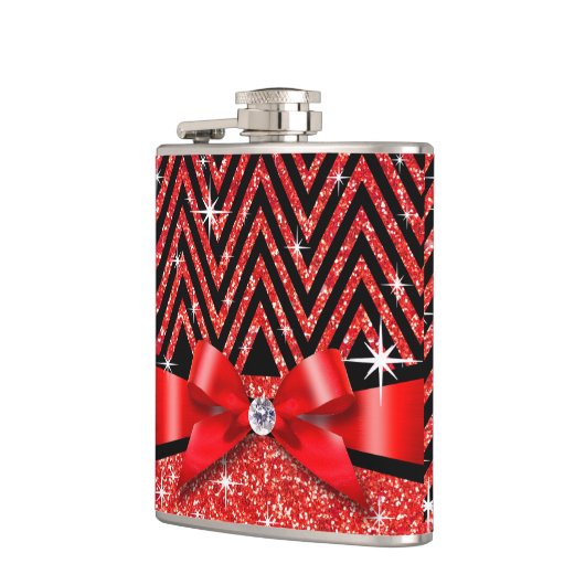 Rot des Glitzer Zickzack Bling Diamant-Bogens | Flachmann (Links)