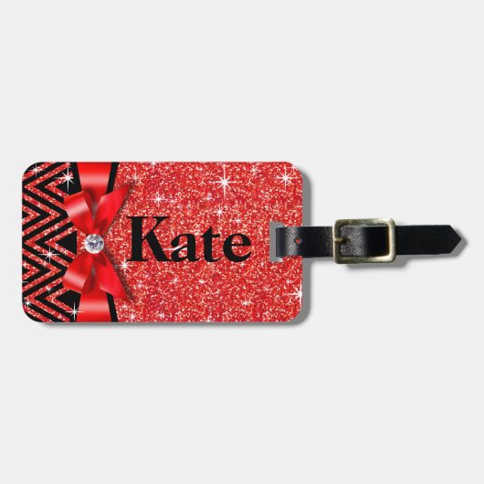 Rot des Glitzer Zickzack Bling Diamant-Bogens | Gepäckanhänger (Vorderseite horizontal)