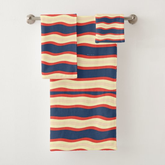 Rot Dk Blau Creme Wellig Badhandtuch Set (Insitu)