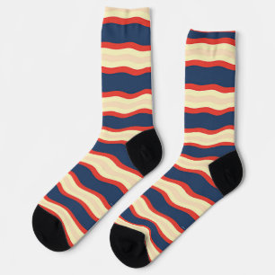 Rot Dk Blau Creme Wellig Socken