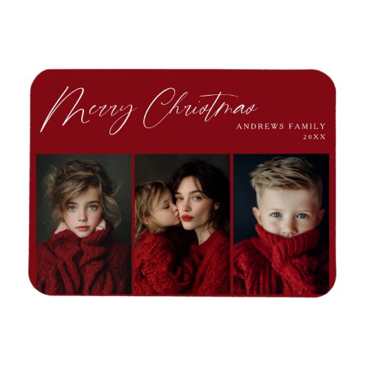 Rot Drei Foto Weihnachtsfeiertagsdesign Magnet (Horizontal)