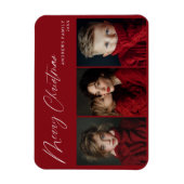 Rot Drei Foto Weihnachtsfeiertagsdesign Magnet (Vertikal)