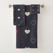 Rot & dunkles Herz Nahtloses Muster Cute Minimal Badhandtuch Set (Insitu)