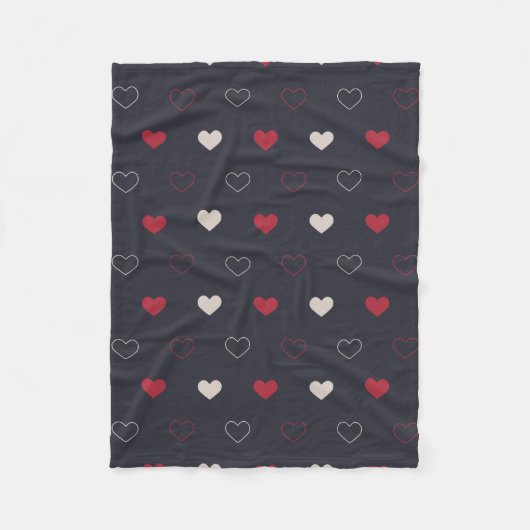 Rot & dunkles Herz Nahtloses Muster Cute Minimal Fleecedecke (Vorderseite)