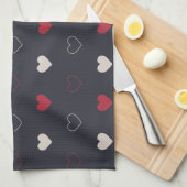 Rot & dunkles Herz Nahtloses Muster Cute Minimal Geschirrtuch (Viertel Falte)