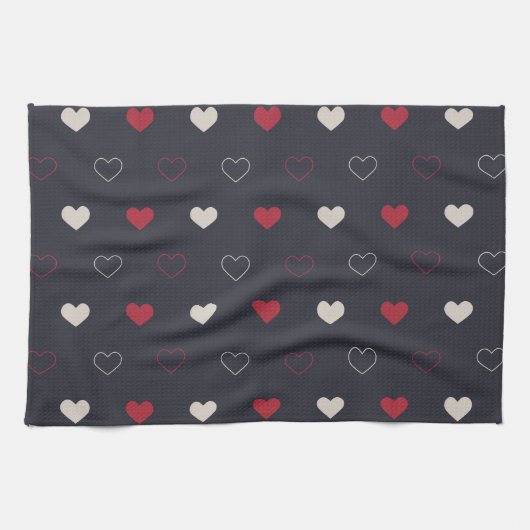 Rot & dunkles Herz Nahtloses Muster Cute Minimal Geschirrtuch (Horizontal)