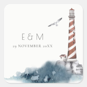 ROT DUSKY BLAUE LIGHTHOUSE MEA MONOGRAM WEDD QUADRATISCHER AUFKLEBER