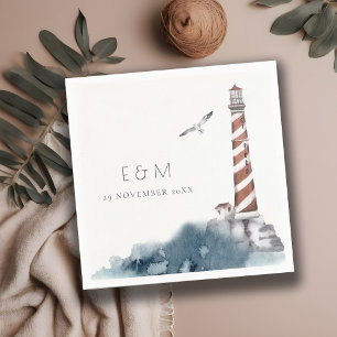 ROT DUSKY BLAUE LIGHTHOUSE MEA MONOGRAM WEDD SERVIETTE