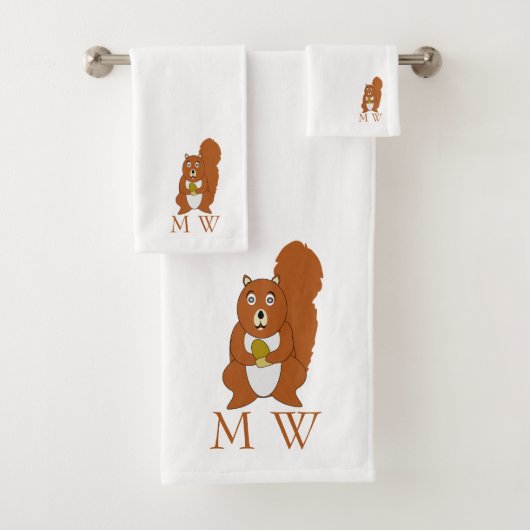 Rot Eichhörnchen Design Monogramm Badhandtuch Set (Insitu)