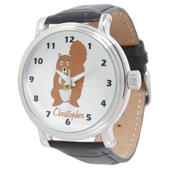 Rot Eichhörnchen Design Personalisiert Armbanduhr (Schrägansicht)