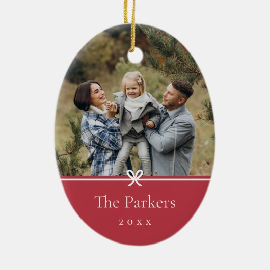 Rot | Einfaches Minimal Bow-Foto Keramik Ornament (Hinten)