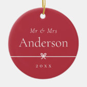 Rot | Einfaches Minimal Bow Wedding Foto Keramik Ornament (Vorne)