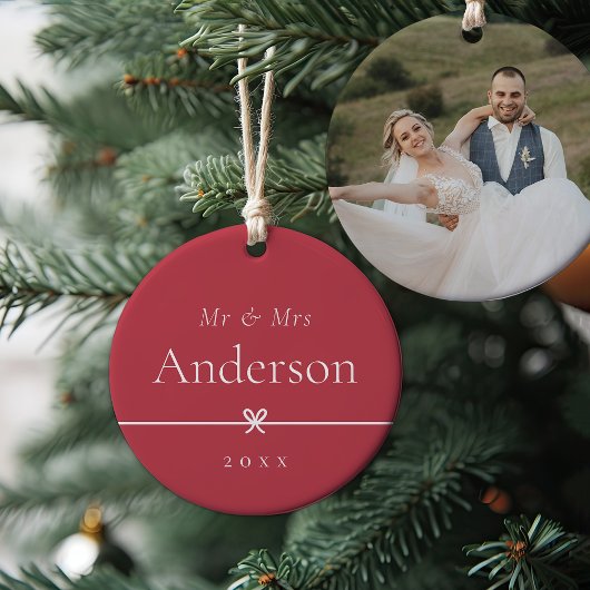 Rot | Einfaches Minimal Bow Wedding Foto Keramik Ornament