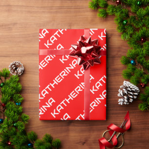Rot einfarbig   Klassischer weißer Name Geschenkpapier