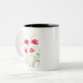 Rot-elegant Einfache Aquarellmohnblume Blume Zweifarbige Tasse (Vorderseite Links)