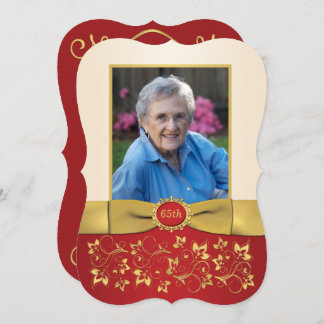 Rot, Elfenbein, Gold 65. Foto Geburtstagsfeier Ein Einladung