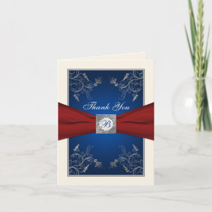 Rot, Elfenbein, Navy Blue Floral Danke Note Card
