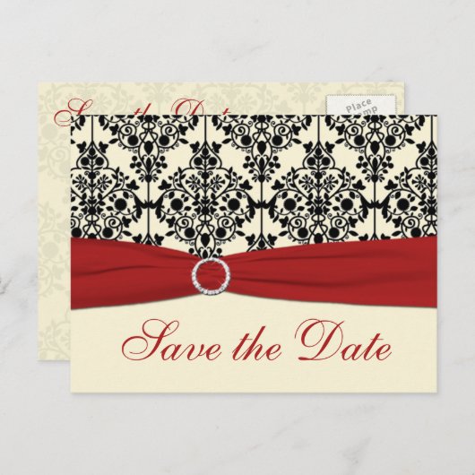 Rot, Elfenbein und Schwarz-Save the Date-Postkarte Ankündigungspostkarte (Vorne/Hinten)