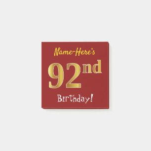 Rot, Falsches Gold 92. Geburtstag, mit individuell Post-it Klebezettel