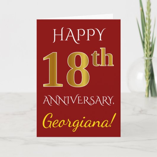 Rot, Falschgold 18. Hochzeitstag + Name Karte (Vorderseite)