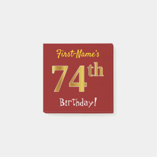 Rot, Falschgold 74. Geburtstag, mit individuellem  Post-it Klebezettel